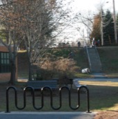 This figure is three images showing paths from the West Memorial school grounds to the nearby residential areas.